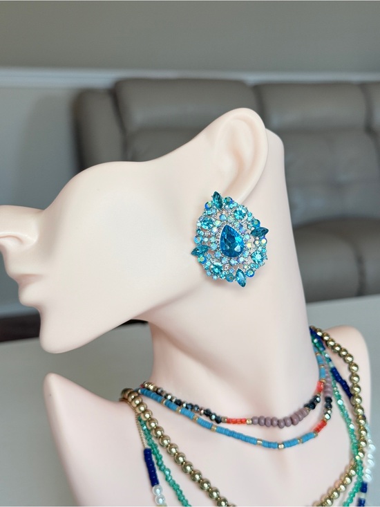 Anthropologie Jewelry - Crystal Teardrop Cluster Earrings in Aqua Blue
